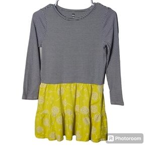 TEA COLLECTION Tossed Dandelions Tiered Skirt Dress - Golden/Stripes Size 12